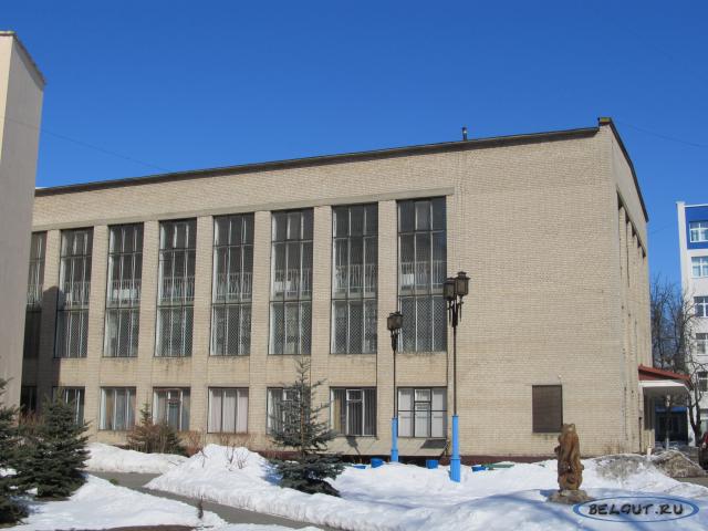 Здание спорткомплекса БелГУТа зимой